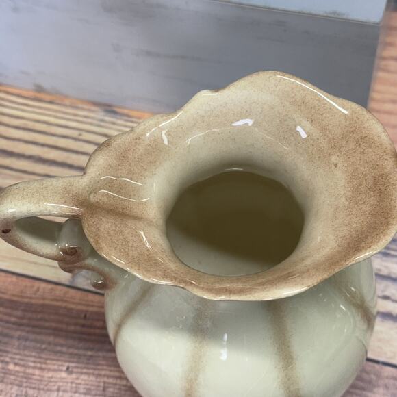 Vintage Studio Art Pottery Pitcher Glossy Cream Ivory w/Brown Wheat Tan Stripes‎ - Picture 5 of 7